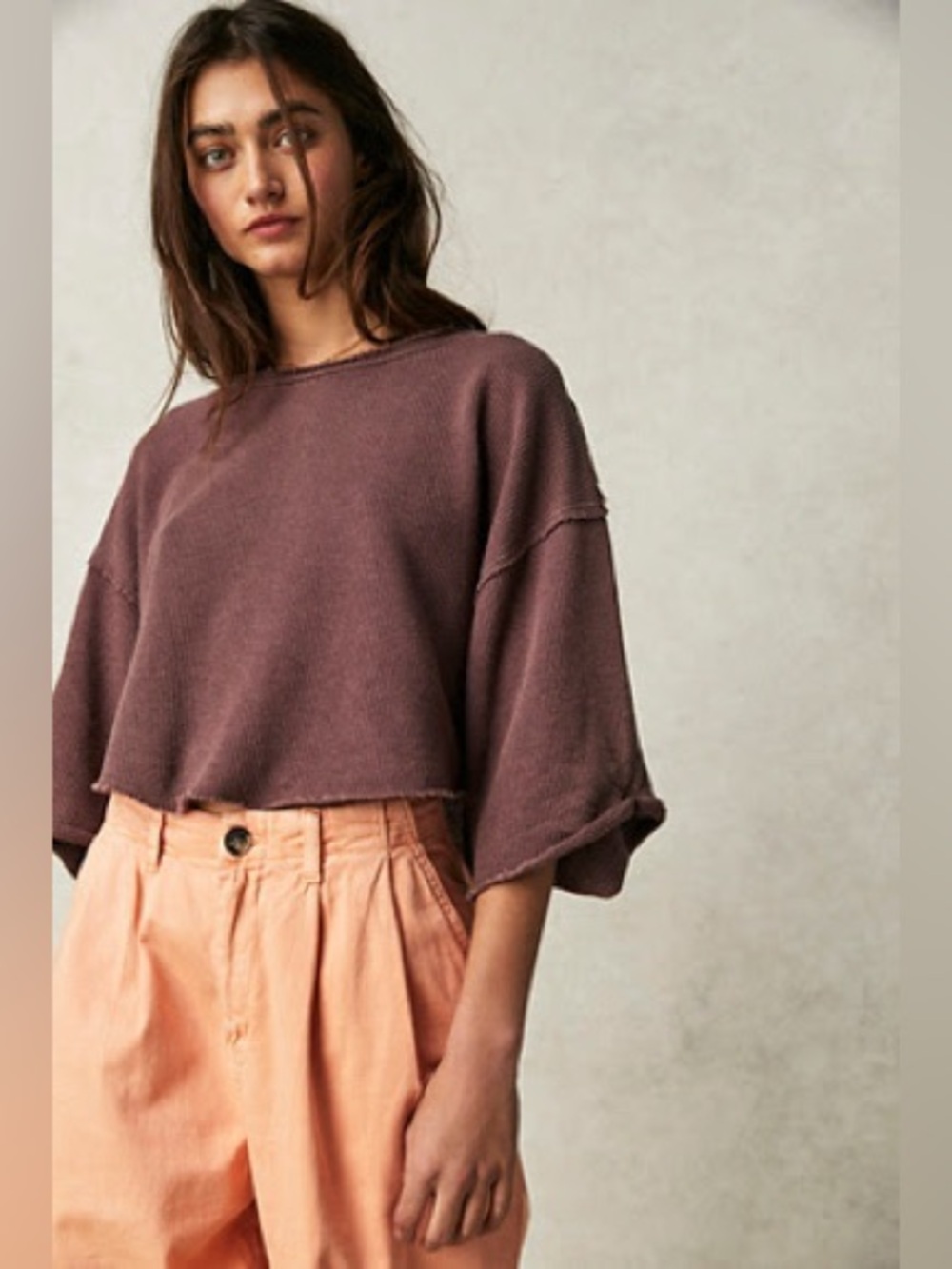 We The Free Dusty Brown Cropped Sweatshirt